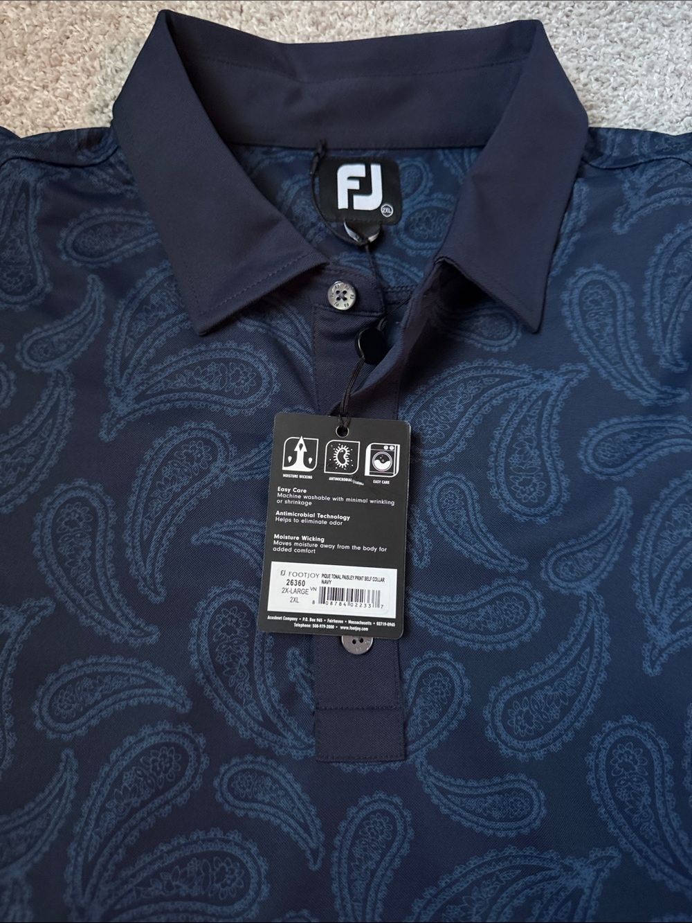 FootJoy Navy Paisley Performance Golf Polo